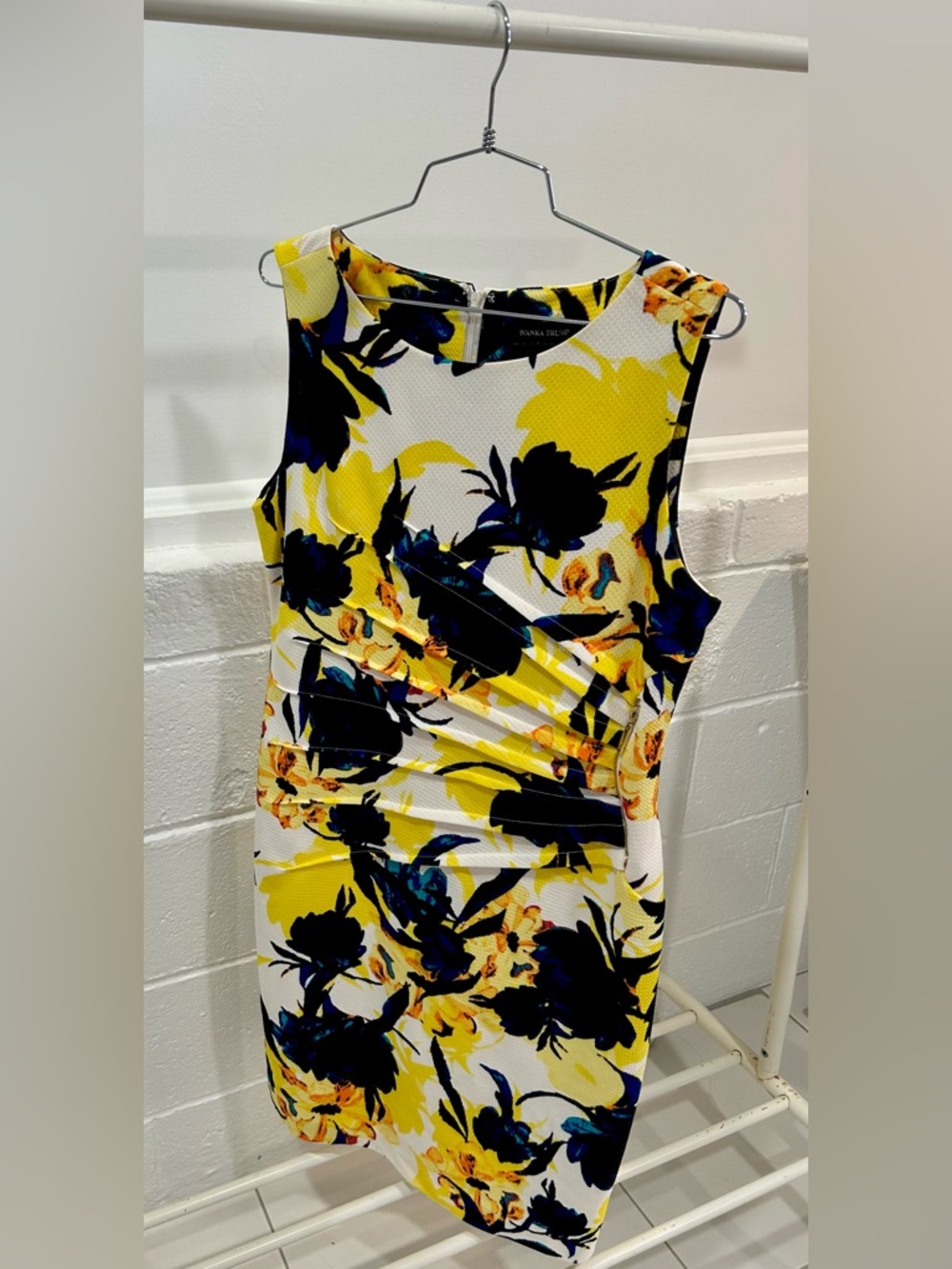 Ivanka Trump Yellow, Navy & White Floral Midi Dress